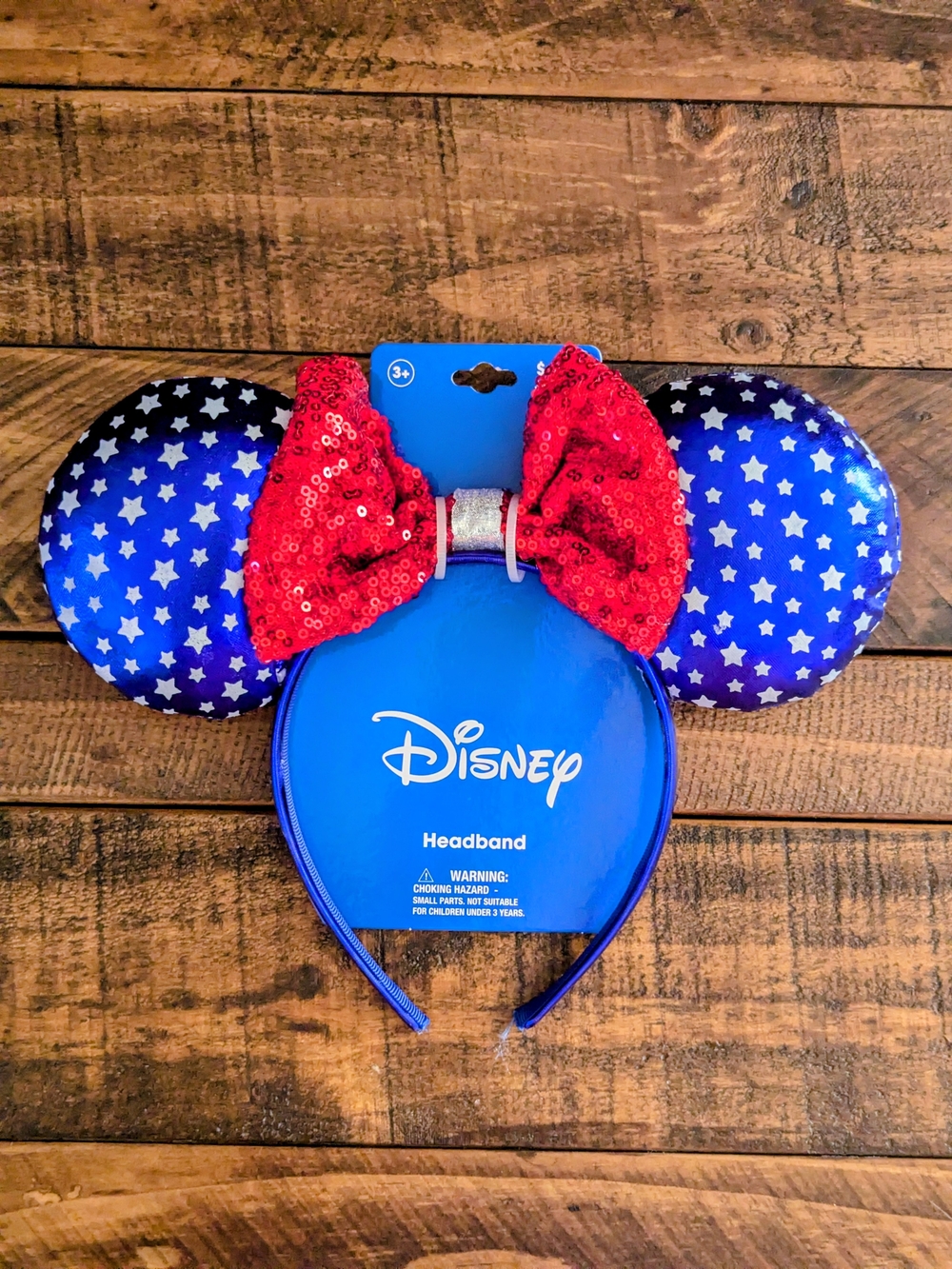 Disney Red White Blue Patriotic Sequin Minnie Mouse Ear Headband Bow & Stars NWT